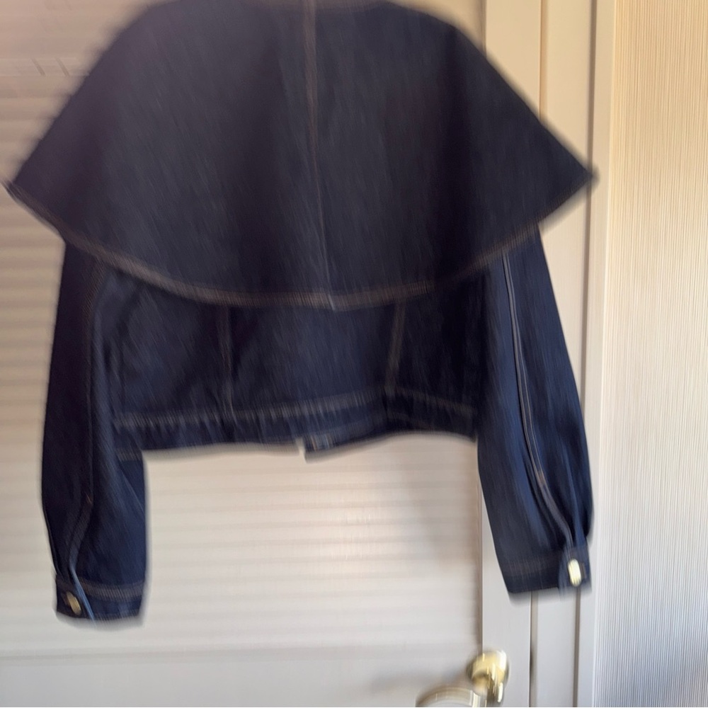 Ulla Johnson Dark Blue Denim Cape-Trim Jacket - Picture 2 of 5